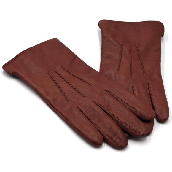 Harssidanzar Men's Brandy Luxury Italian Sheepskin Wool Lined Leather Gloves - Picture 5 of 7